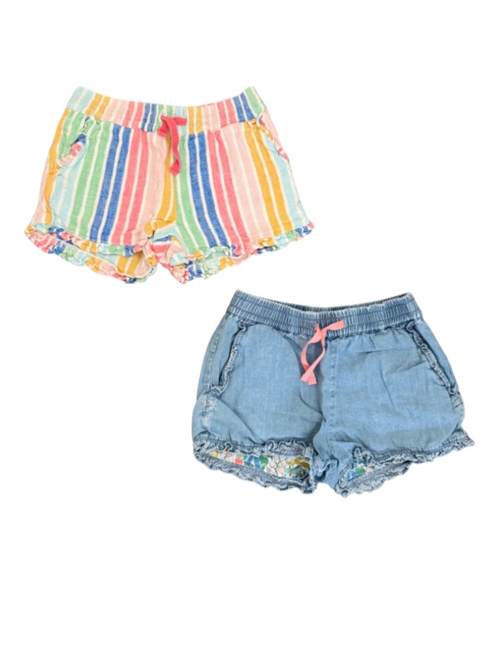 Mini Boden Girls Ruffle Shorts Bundle Rainbow Chambray Size 4 104cm